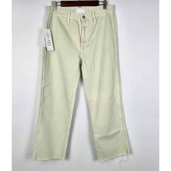 Boyish The Kirby High Rise Straight Jeans in El Cielo Green Crop Raw Hem 29 - Picture 9 of 12